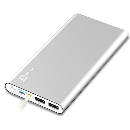 JETech Externer Akku 10,000mAh Powerbank 2-Ausgang 5V 2.1A, Silber